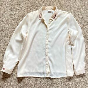 Vintage Koret Embroidered Collar Long Sleeve Button Down Blouse, Size 18